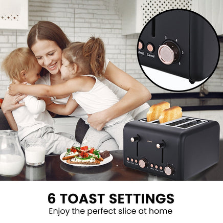 Pronti 4 Slice Toaster Rose Trim Collection - Black Kings Warehouse