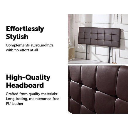 PU Leather Double Bed Deluxe Headboard Bedhead - Brown Furniture Kings Warehouse