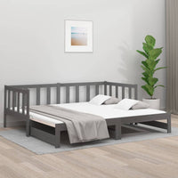 Pull-out Day Bed Grey 2x(92x187) cm Solid Wood Pine bedroom furniture Kings Warehouse 