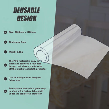PVC Tablecloth Protector Table Cover Dining Table Cloth Plastic 2800x1170mm 2.0mm Home & Garden Kings Warehouse