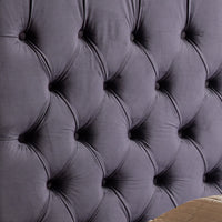 Queen Size Bedframe Velvet Upholstery Deep Grey Colour Tufted Headboard Deep Quilting Furniture Kings Warehouse