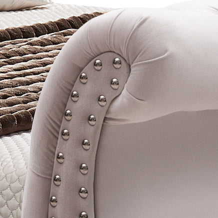Queen Size Sleigh Bedframe Velvet Upholstery Beige Colour Tufted Headboard And Footboard Deep Quilting Furniture Kings Warehouse