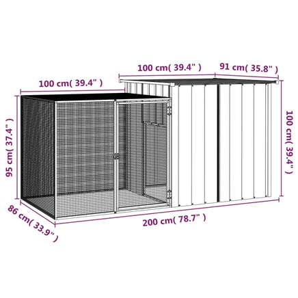 Rabbit Cage Anthracite 200x91x100 cm Galvanised Steel Kings Warehouse