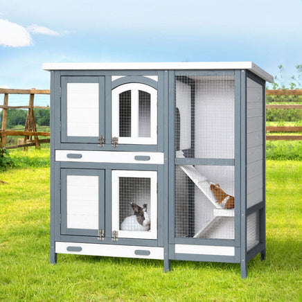 Rabbit Hutch Chicken Coop 98cm x 45cm x 92cm Chicken Coop Large Wooden House Run Cage Outdoor Pet Care Kings Warehouse