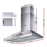 Range Hood 60cm 600mm Kitchen Canopy Stainless Steel Rangehood Wall Mount Appliances Stocktake Sale Kings Warehouse
