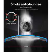 Range Hood 900mm Rangehood Kitchen Stainless Glass Canopy 90cm Early Christmas Sale Kings Warehouse