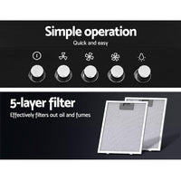 Range Hood Rangehood 90cm 900mm Kitchen Canopy LED Light Wall Mount Black Appliances Stocktake Sale Kings Warehouse