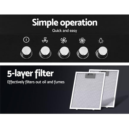 Range Hood Rangehood 90cm 900mm Kitchen Canopy LED Light Wall Mount Black Appliances Stocktake Sale Kings Warehouse