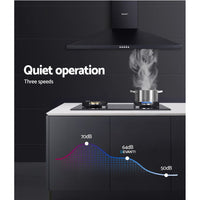 Range Hood Rangehood 90cm 900mm Kitchen Canopy LED Light Wall Mount Black Appliances Stocktake Sale Kings Warehouse