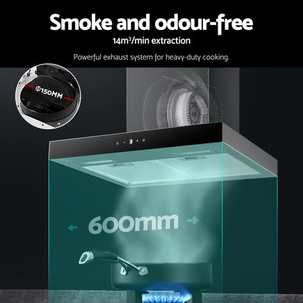 Rangehood 600mm Range Hood 60cm Stainless Steel Glass Kitchen Canopy Appliances Stocktake Sale Kings Warehouse