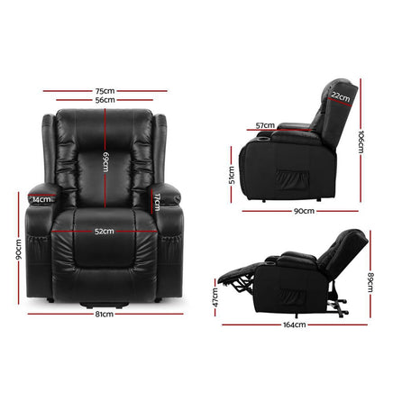 Recliner Chair Lift Assist Heated Massage Chair Leather Rukwa Furniture Kings Warehouse