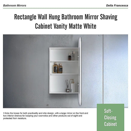 Rectangle Wall Hung Bathroom Mirror Shaving Cabinet Vanity Matte White Health & Beauty Kings Warehouse