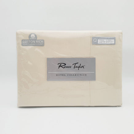 Renee Taylor 1500 Thread Count Pure Soft Cotton Blend Flat & Fitted Sheet Set Ivory King Home & Garden Kings Warehouse