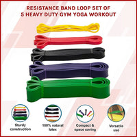 Resistance Band Loop Set of 5 Heavy Duty Gym Yoga Workout Sports & Fitness Kings Warehouse