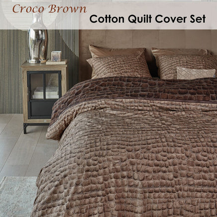 Riviera Maison Croco Brown Cotton Quilt Cover Set Queen Home & Garden Kings Warehouse