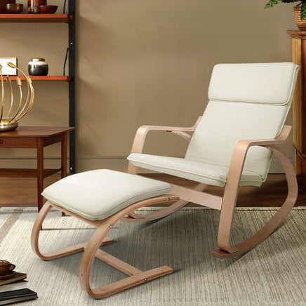 Rocking Armchair Footstool Bentwood Beige Furniture Kings Warehouse