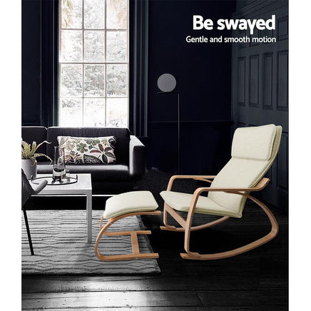 Rocking Armchair Footstool Bentwood Beige Furniture Kings Warehouse