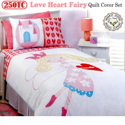 Rose Garden 250TC Love Heart Fairy Quilt Cover Set Single Home & Garden Kings Warehouse