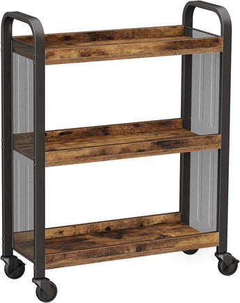 Rustic Brown Kitchen Trolley Rolling Cart with Steel Structure (66 x 26 x 85 cm) Furniture Kings Warehouse