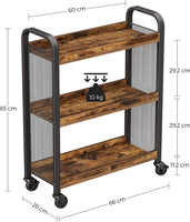 Rustic Brown Kitchen Trolley Rolling Cart with Steel Structure (66 x 26 x 85 cm) Furniture Kings Warehouse