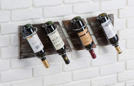 Rustic Wood and Metal Wine Rack Set for 4 Bottle Storage Holder for Home Bar Kitchen Living Room Kings Warehouse