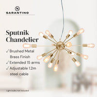 Sarantino 15-Light Sputnik Chandelier in Brass Finish Kings Warehouse