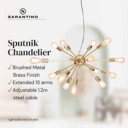 Sarantino 15-Light Sputnik Chandelier in Brass Finish Kings Warehouse