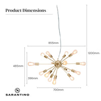 Sarantino 15-Light Sputnik Chandelier in Brass Finish Kings Warehouse