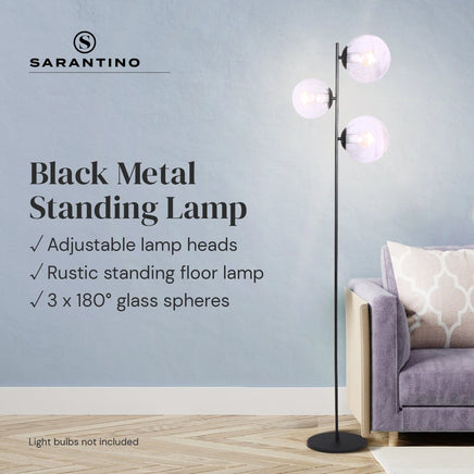 Sarantino 3-Light Black Metal Floor Lamp Kings Warehouse
