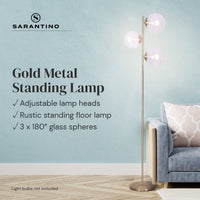 Sarantino 3-Light Gold Metal Floor Lamp with Glass Shades Kings Warehouse