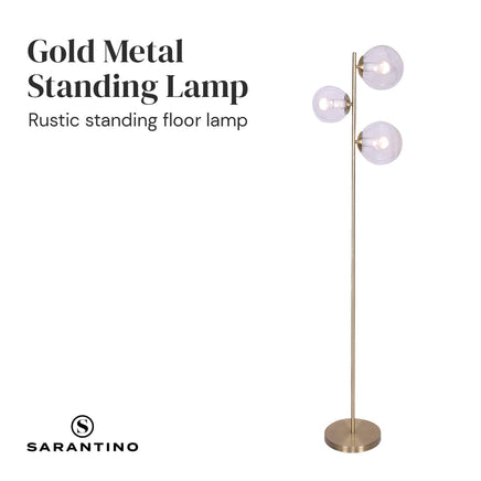 Sarantino 3-Light Gold Metal Floor Lamp with Glass Shades Kings Warehouse