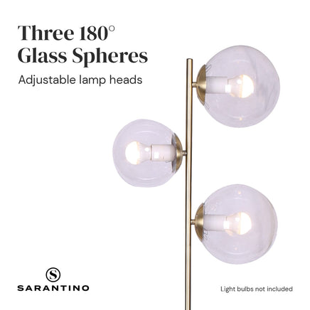 Sarantino 3-Light Gold Metal Floor Lamp with Glass Shades Kings Warehouse
