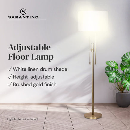 Sarantino Brushed Gold Height-Adjustable Metal Floor Lamp Kings Warehouse