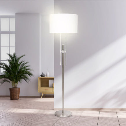 Sarantino Brushed Nickel Height-Adjustable Metal Floor Lamp Kings Warehouse