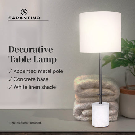 Sarantino Concrete & Metal Table Lamp with Ghost-White Linen Drum Shade Home & Garden Kings Warehouse