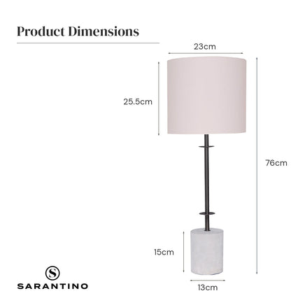 Sarantino Concrete & Metal Table Lamp with Ghost-White Linen Drum Shade Home & Garden Kings Warehouse