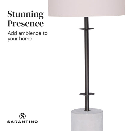 Sarantino Concrete & Metal Table Lamp with Ghost-White Linen Drum Shade Home & Garden Kings Warehouse