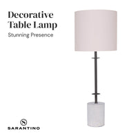 Sarantino Concrete & Metal Table Lamp with Ghost-White Linen Drum Shade Home & Garden Kings Warehouse