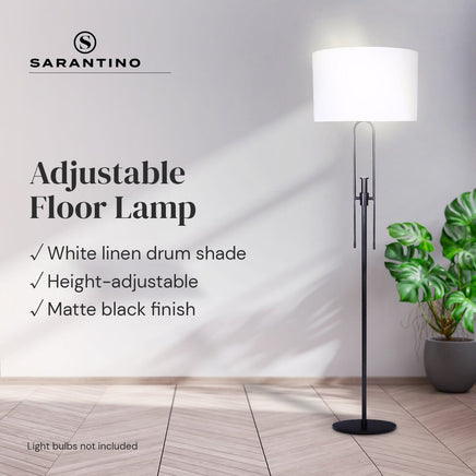 Sarantino Height-Adjustable Metal Floor Lamp Matte Black Kings Warehouse