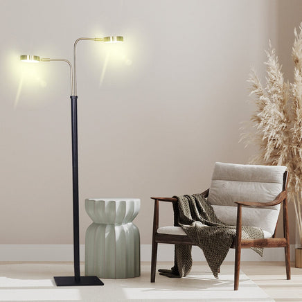 Sarantino LED Metal Floor Lamp with 2 Lights in Brushed Gold and Black Finish Kings Warehouse