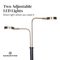 Sarantino LED Metal Floor Lamp with 2 Lights in Brushed Gold and Black Finish Kings Warehouse