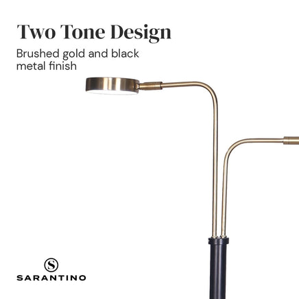 Sarantino LED Metal Floor Lamp with 2 Lights in Brushed Gold and Black Finish Kings Warehouse
