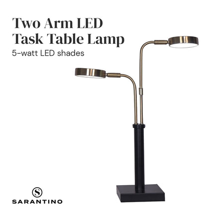 Sarantino LED Metal Table Lamp with 2 Lights Brushed Gold Black Finish Kings Warehouse