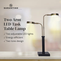 Sarantino LED Metal Table Lamp with 2 Lights Brushed Gold Black Finish Kings Warehouse