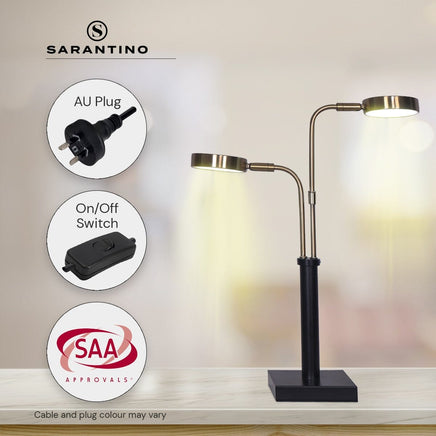 Sarantino LED Metal Table Lamp with 2 Lights Brushed Gold Black Finish Kings Warehouse