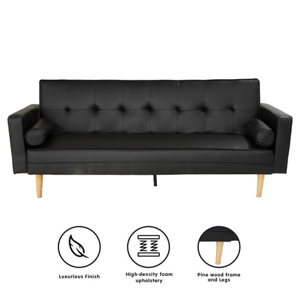 Sarantino Madison Faux Leather Sofa Bed Lounge Couch Futon Furniture Home Suite - Black Kings Warehouse