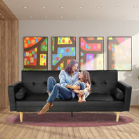 Sarantino Madison Faux Leather Sofa Bed Lounge Couch Futon Furniture Home Suite - Black Kings Warehouse