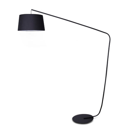 Sarantino Metal Arc Floor Lamp in Black Finish with Linen Taper Shade Kings Warehouse