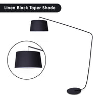 Sarantino Metal Arc Floor Lamp in Black Finish with Linen Taper Shade Kings Warehouse