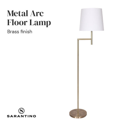 Sarantino Metal Floor Lamp in Antique Brass Finish with Cream Linen Fabric Shade Kings Warehouse